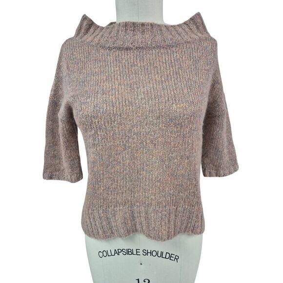 LOFT M Lightweight Heathered Neutral Beige Half Sleeve Mohair Blend Sweater - Picture 1 of 9